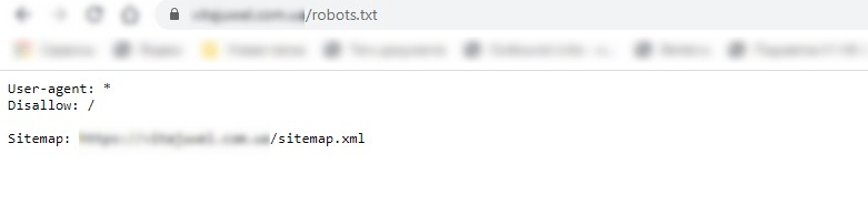 Приклад закритого сайту від індексації у файлі robots.txt