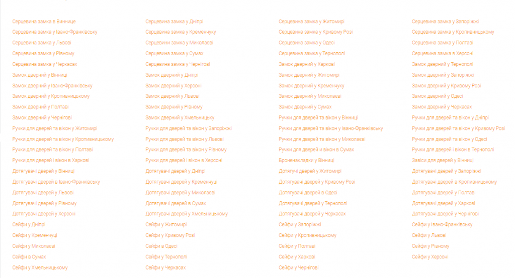 Крім розміщення таких посилань в окремій HTML-карті та на сторінках категорій, додатково вивели регіональні посилання на сторінку інформації про доставку