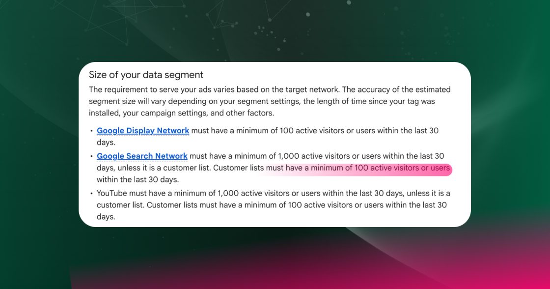 Google Ads знизив до 100 мінімальний розмір сегментів аудиторії для таргетингу в пошукових кампаніях 