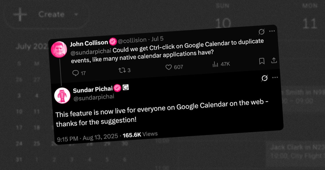 Google Calendar додав функцію дублювання подій після публічного запиту співзасновника Stripe