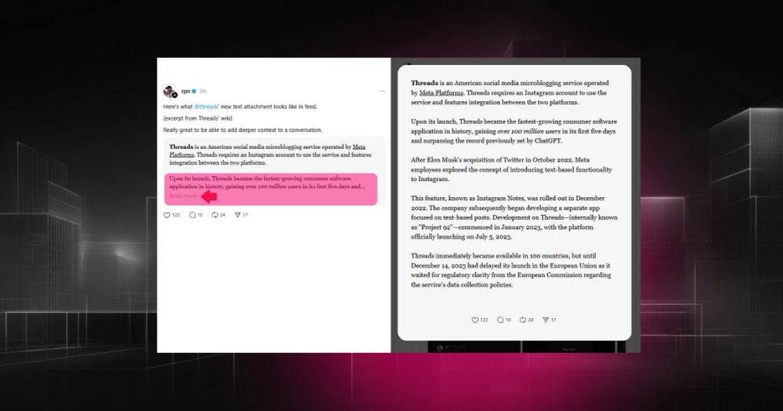 Threads тестує довгі дописи з убудованим текстовим редактором