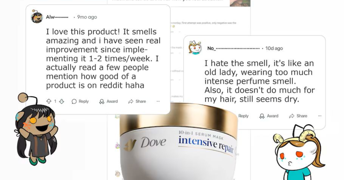 Dove записав відео з користувачами Reddit, які зачитують свої відгуки про їхній продукт вживу