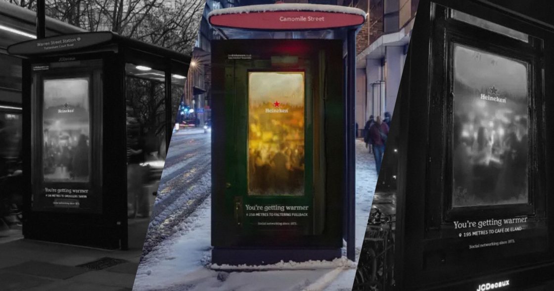 Heineken запустила кампанію з цифровими білбордами, які спрямовують до найближчого пабу під час холодної погоди