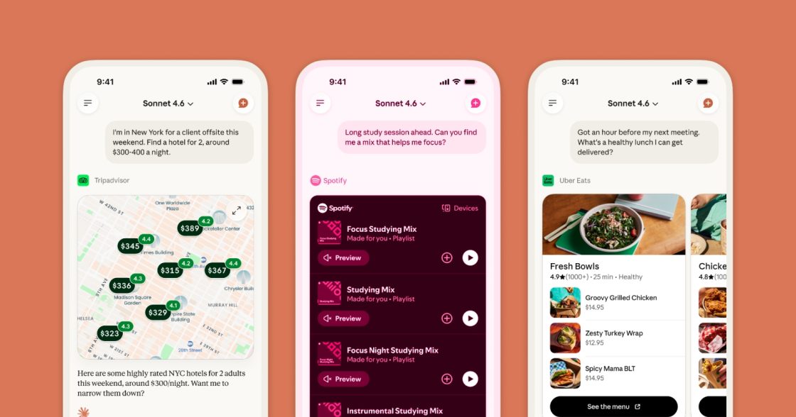 Claude інтегрував Spotify, Uber та TurboTax — сервіси доступні прямо в діалозі