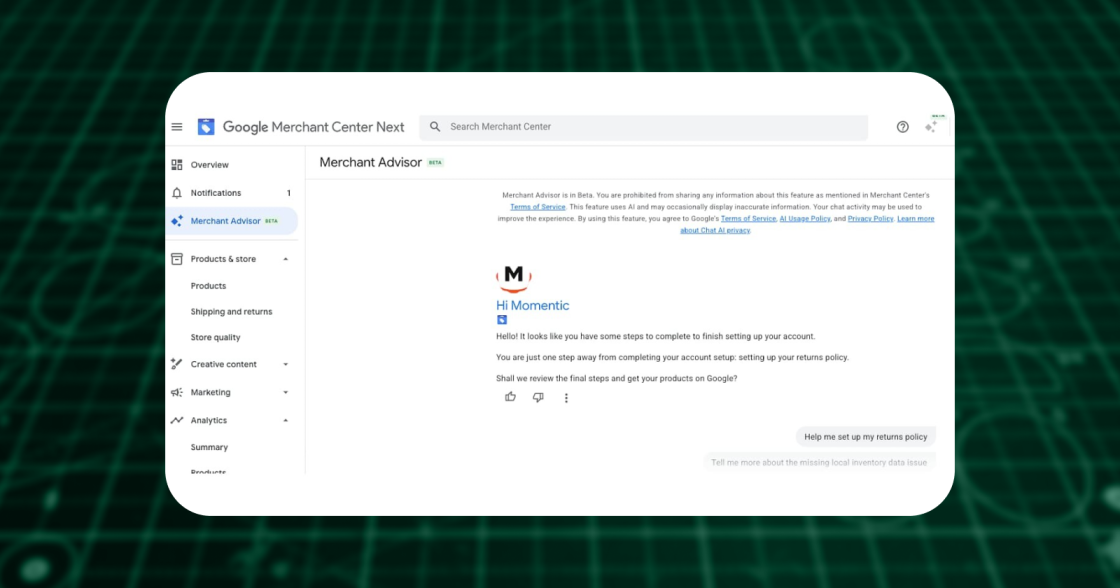 Google тестує ШІ-помічника Merchant Advisor у Merchant Center