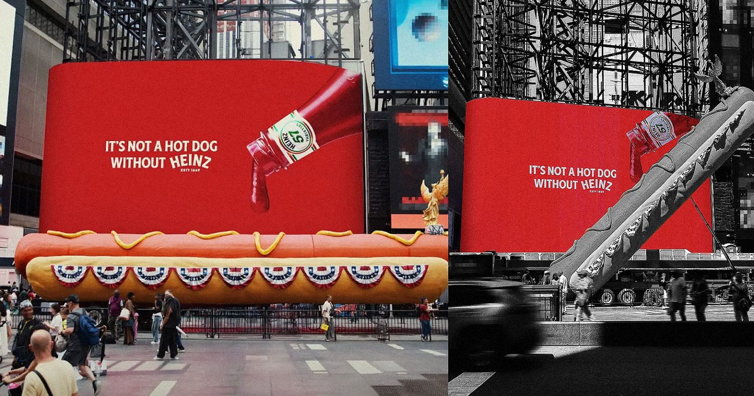 Heinz перетворила білборд на кетчуп для 20-метрового хотдога на Таймс-сквер