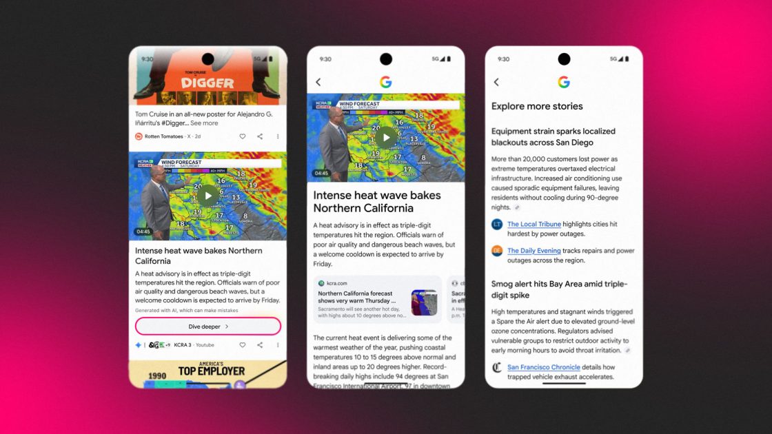 Google тестує Dive deeper у Discover — функція показує огляди тем від ШІ